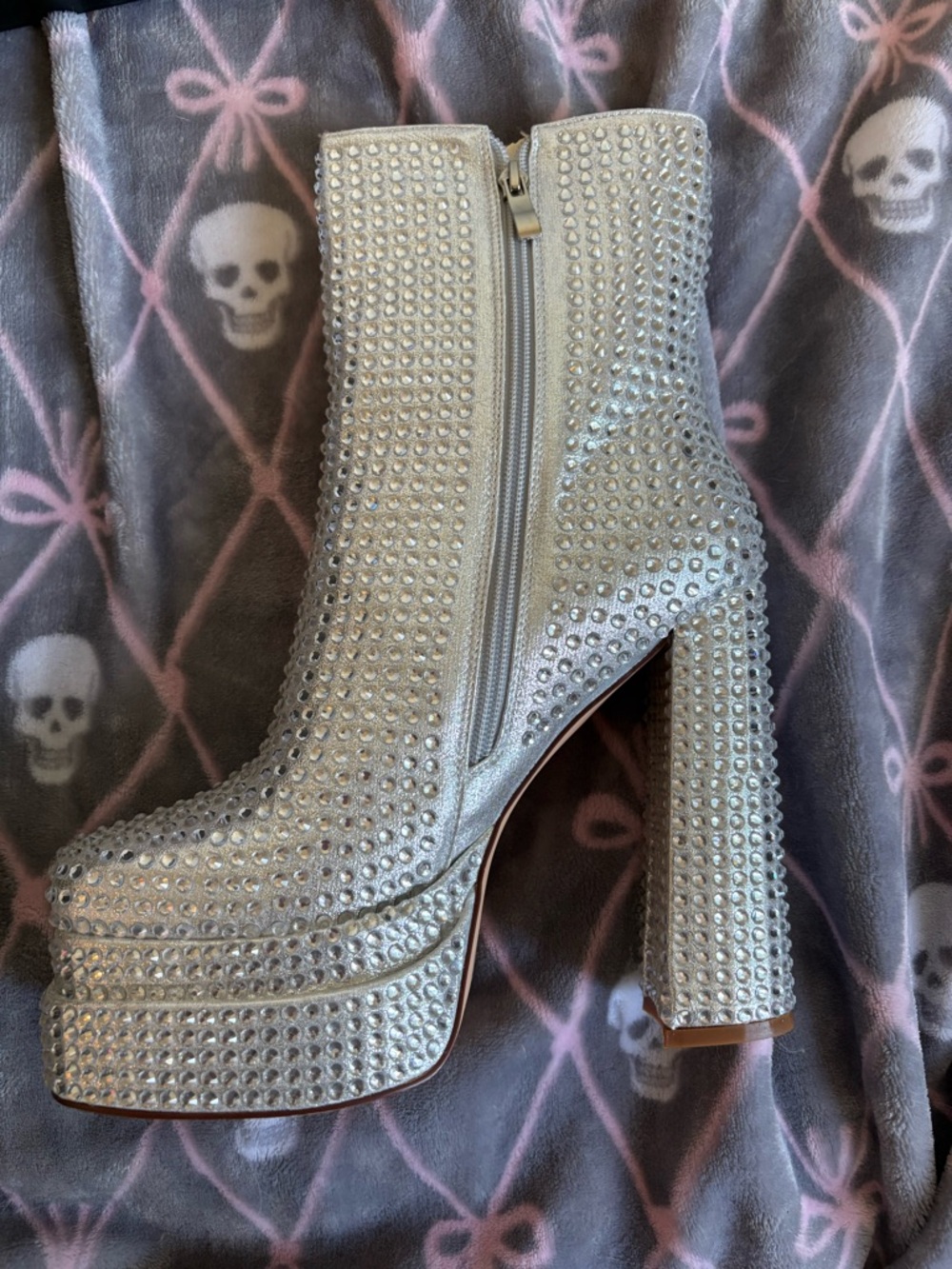 Silver Crystal Embellished Platform Ankle Boots